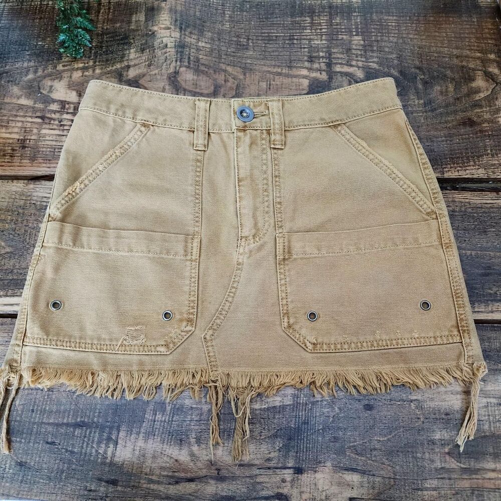 Tan Frayed Hem Skirt